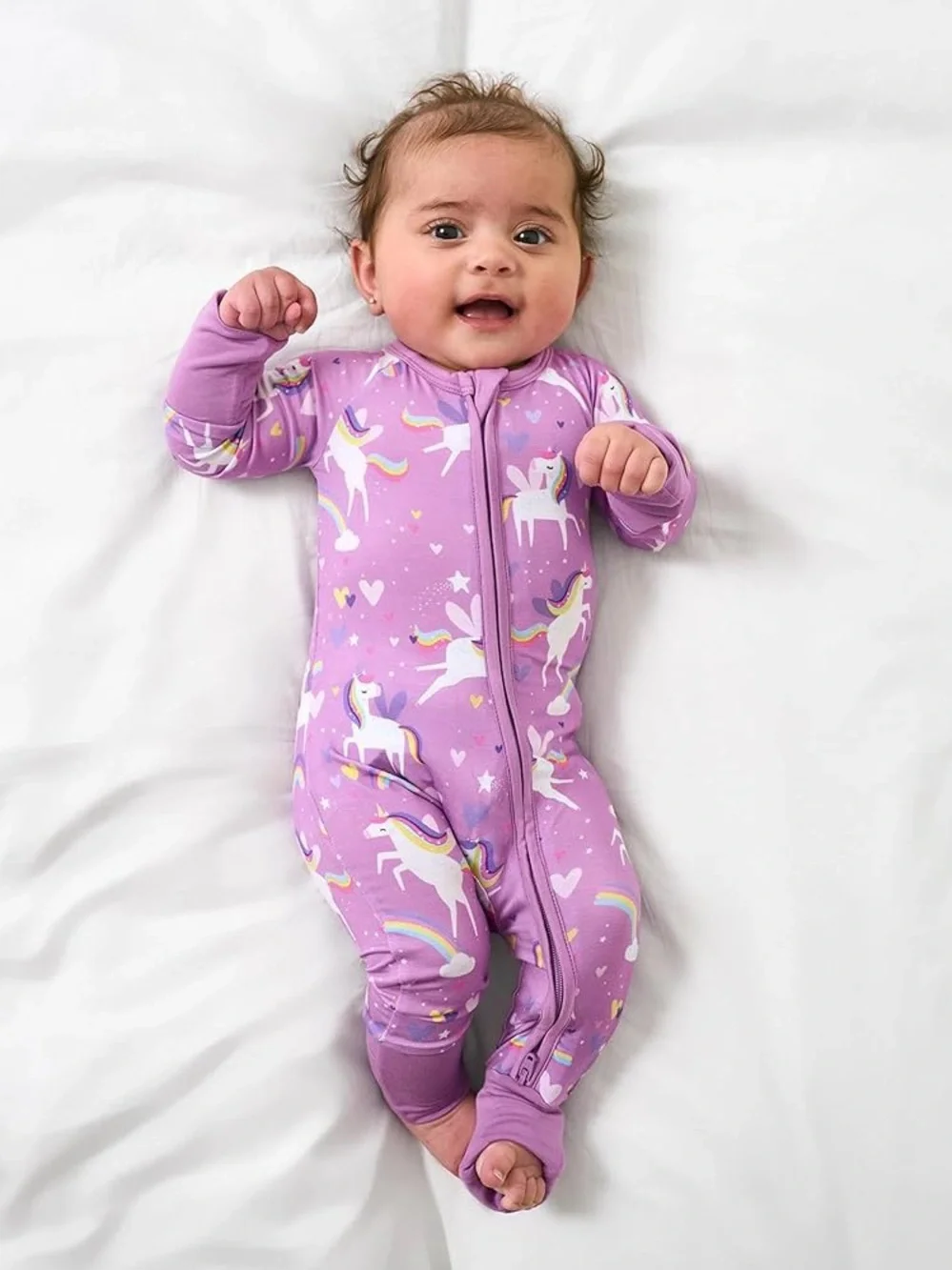 Little Sleepies Siennas Unicorns 3-6M Purple Bamboo Viscose Sleeper Pajamas Cozy